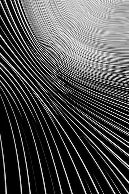 uma foto em preto e branco de um desenho em espiral com uma IA generativa de fundo preto