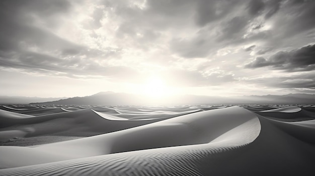 Uma foto em preto e branco de um deserto com dunas de areia