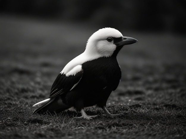 uma foto em preto e branco de um pássaro com um fundo preto e branco