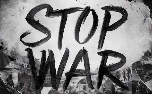 Foto uma foto em preto e branco de um sinal de stop war