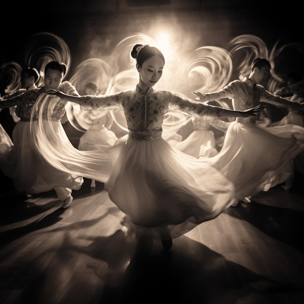 Foto uma foto em preto e branco de uma dançarina com as palavras 