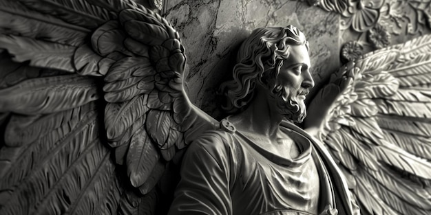 Foto uma foto em preto e branco de uma estátua de anjo sereno adequada para vários projetos de design