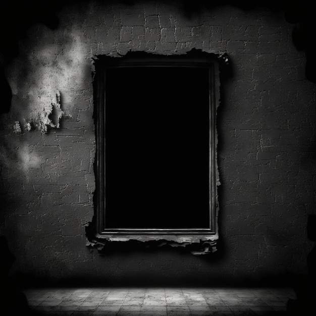 Uma foto em preto e branco de uma imagem emoldurada na parede.