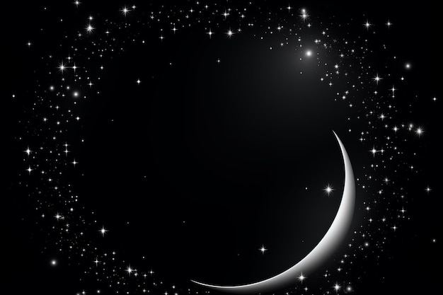 Foto uma foto em preto e branco de uma lua crescente com estrelas no fundo ai generativa