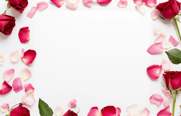 uma foto emoldurada de rosas e folhas com fundo branco