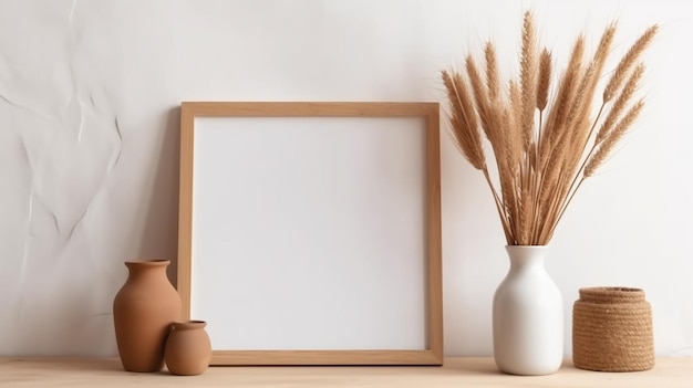 Uma foto emoldurada de trigo e trigo em uma mesa.