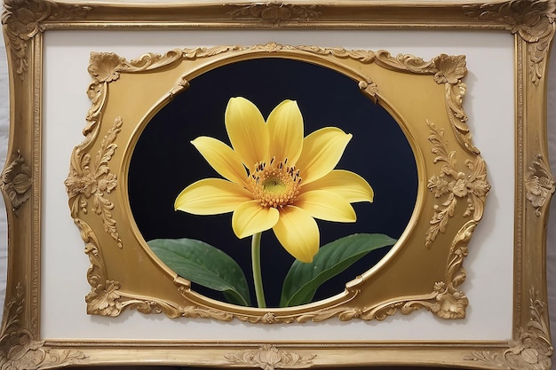 Uma foto emoldurada de uma flor com uma moldura de ouro
