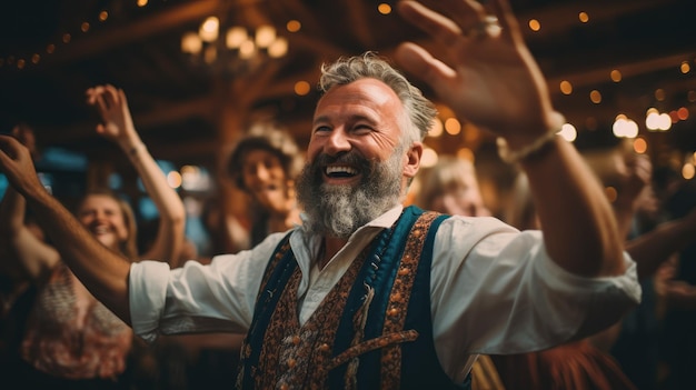 Uma foto encantadora de pessoas dançando e desfrutando da música tradicional da Baviera