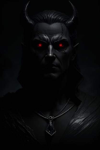 Foto uma foto escura de um vampiro macho com olhos vermelhos.