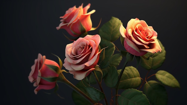 uma foto grátis de flores renderizadas em 3D