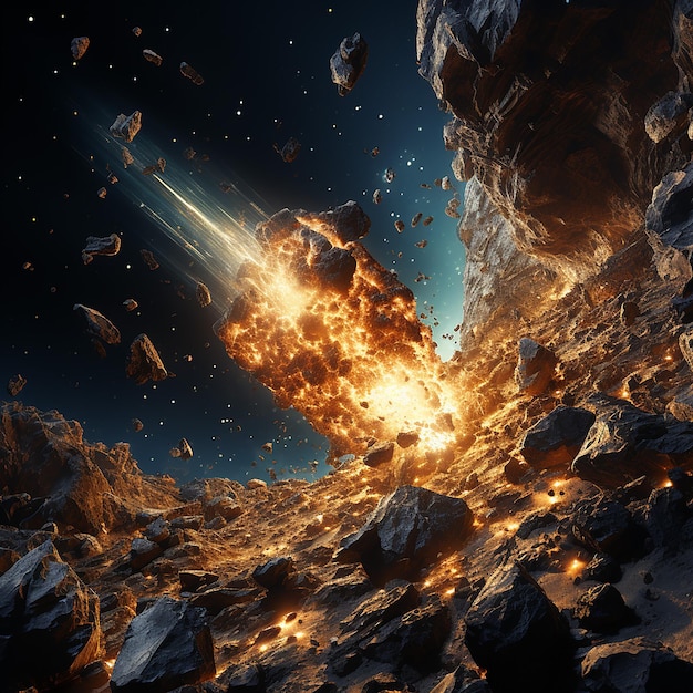 uma foto grátis de meteoroides renderizados em 3D no espaço