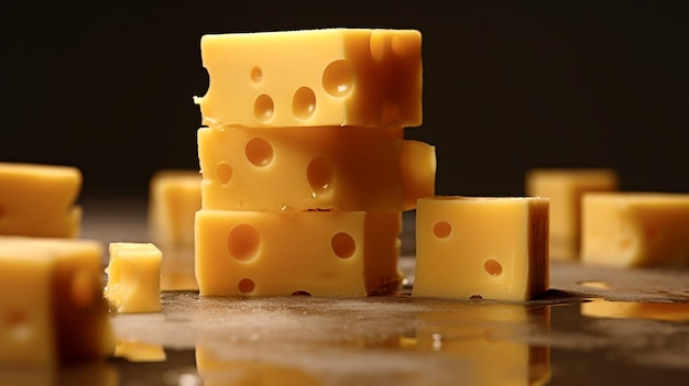 uma foto grátis de pedaços de queijo renderizados em 3D
