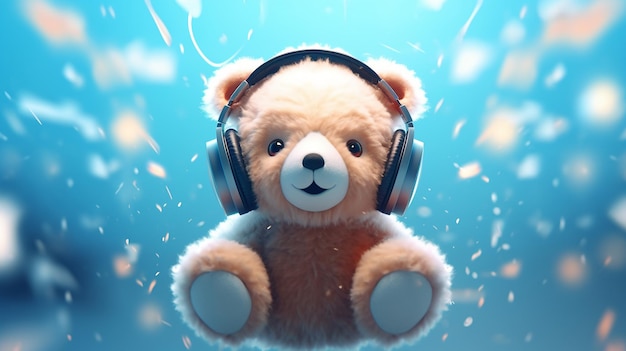 uma foto grátis de um urso de desenho animado usando fones de ouvido