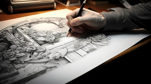 Uma foto hiperdetalhada de um desenho ou esboço criativo ilustrando o talento artístico