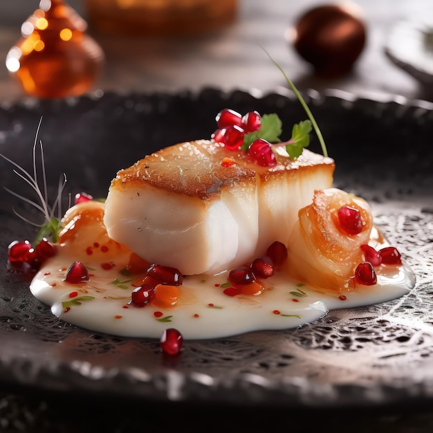 Uma foto incrível de bacalhau delicioso prato de peixe fotografia de comida gourmet