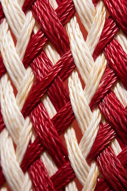 uma foto macro dos fios vermelhos e brancos entrelaçados de um Martisor