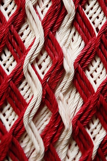 uma foto macro dos fios vermelhos e brancos entrelaçados de um Martisor