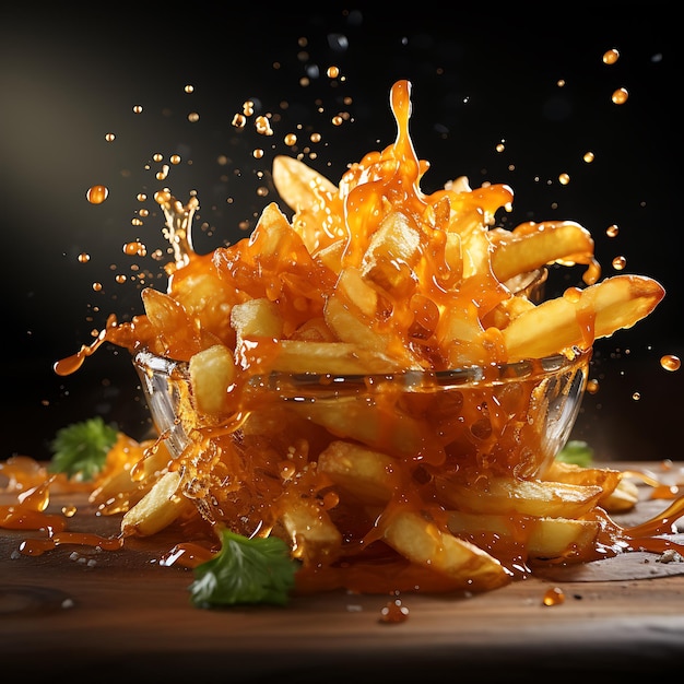 Uma foto minimalista de publicidade de alimentos Fotografias de uma refeição de batatas fritas tomadas em apartm