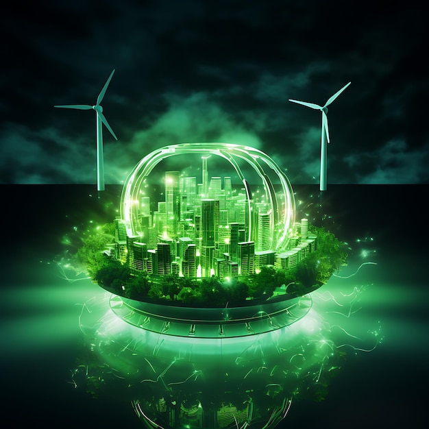 uma foto mostra a energia verde futurista cores fortes brilhantes