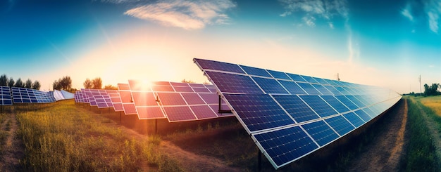 Uma foto mostrando vários painéis solares em um campo