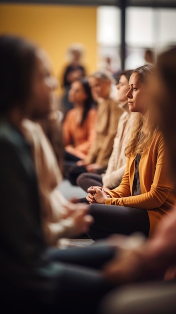 Foto uma foto muito desfocada de uma sessão de grupo de meditação holandesa