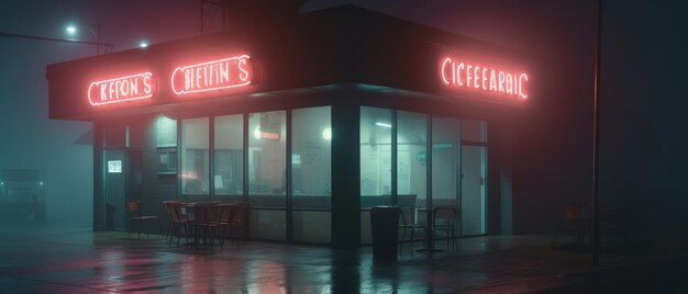 Uma foto noturna de um restaurante com luzes neon e uma placa que diz citibank.