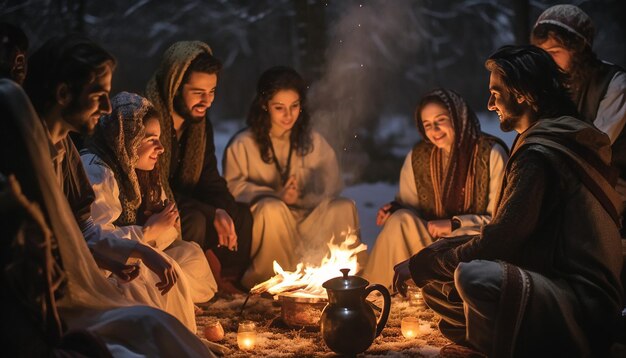 Uma foto noturna de uma reunião familiar para o Nowruz