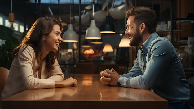 Uma foto realista de uma senhora de atendimento ao cliente amigável e um barista