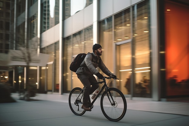 Uma foto remota de um homem a andar de bicicleta