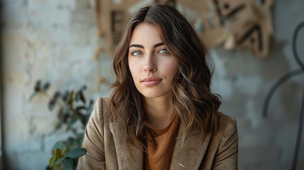 Uma foto sofisticada de qualidade de revista de um elegante retrato do meio do corpo feminino moreno, ilustração gerada por IA