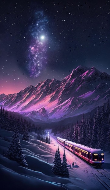 Uma foto tirada do trem viajando através da cadeia de montanhas generativa ai
