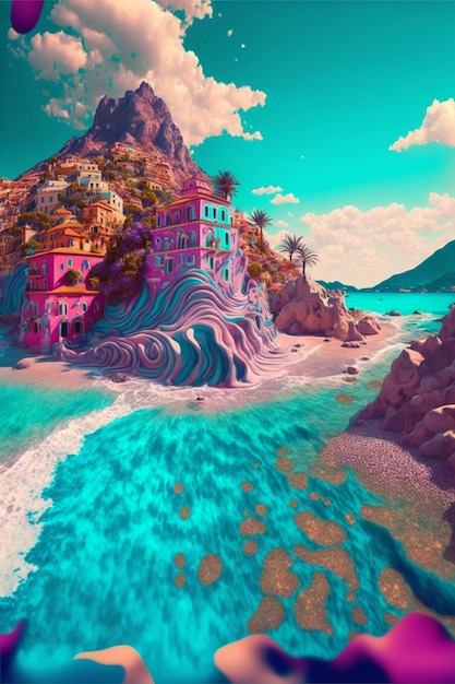 Uma foto tirada do videogame de uma ilha colorida generativa ai