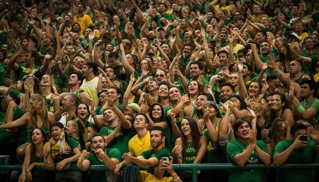 Foto uma foto vibrante de uma multidão vestindo verde em um evento esportivo