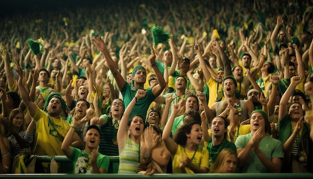 Foto uma foto vibrante de uma multidão vestindo verde em um evento esportivo