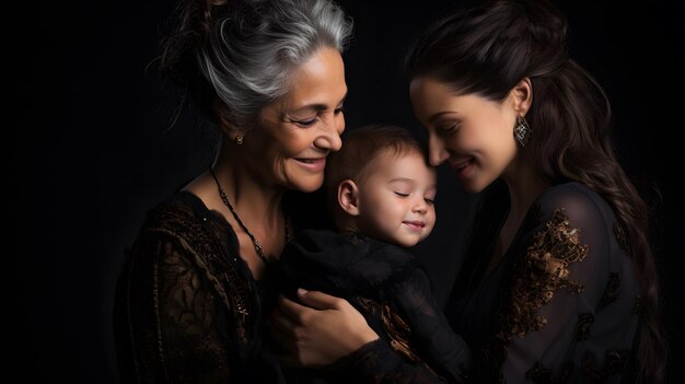 Foto uma fotografia comovente com uma avó, mãe e filho destacando o amor