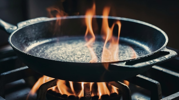 Uma fotografia de alta qualidade de uma panela de ferro no processo de ser usada para cozinhar