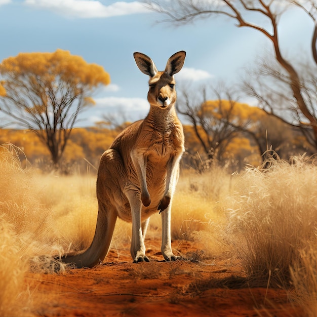 uma fotografia de corpo inteiro de canguru na savana