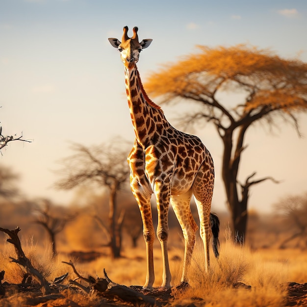 Foto uma fotografia de corpo inteiro de uma girafa na savana