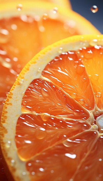 Uma fotografia de frutas de laranja frescas com salpicaduras de água cinematográficas