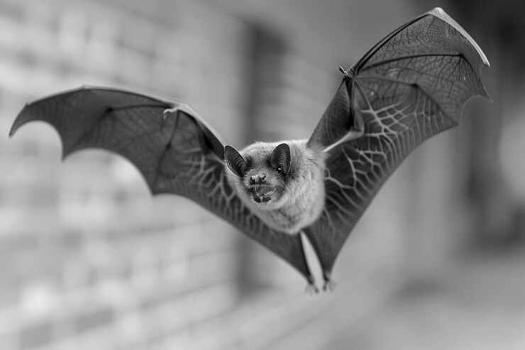 Foto uma fotografia de um morcego voando no teto de uma sala vazia