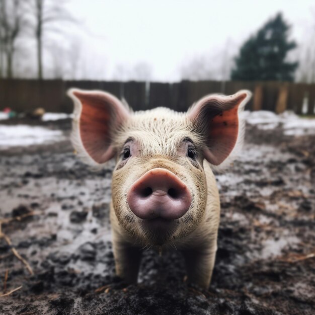 Foto uma fotografia de um porco fofo e adorável