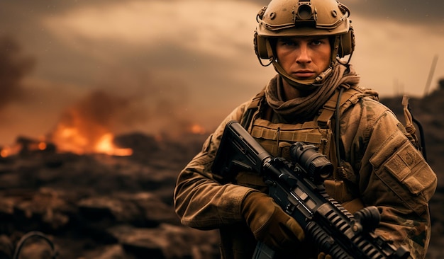 uma fotografia de um soldado em uniforme