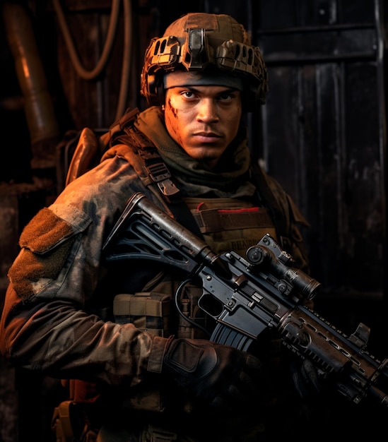 uma fotografia de um soldado em uniforme