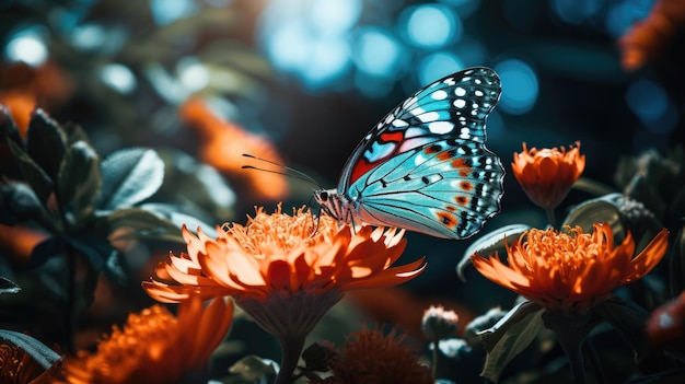Uma fotografia de uma borboleta empoleirada delicadamente em uma flor