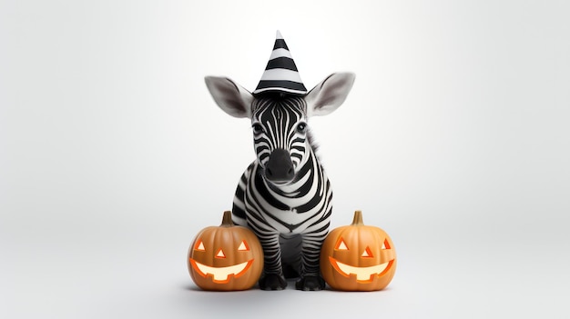 uma fotografia de uma zebra fofa usando chapéu de bruxa para a celebração do Halloween