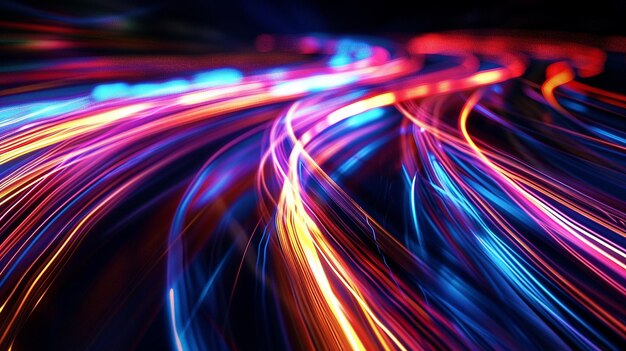 Uma fotografia dinâmica capturando a energia de trilhas de luz abstratas em movimento