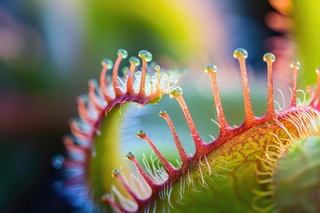 Foto uma fotografia em close-up de uma planta carnívora com tentáculos ameaçadores prontos para prender sua presa