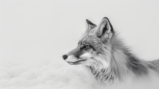 Uma fotografia em preto e branco de uma raposa na natureza
