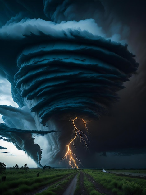 Uma fotografia inspiradora capturando o poder bruto e a intensidade de um enorme tornado