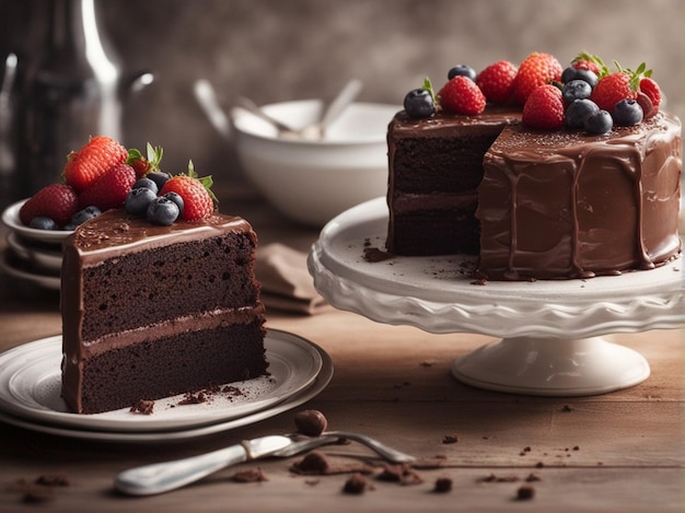 Uma fotografia profissional de um delicioso bolo de chocolate